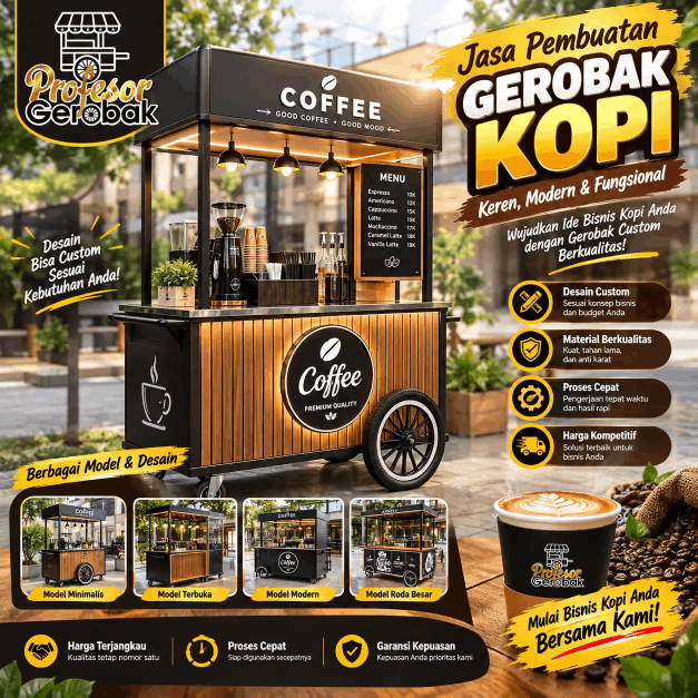 Gerobak kopi keren outdoor tahan cuaca gerobak kopi keren